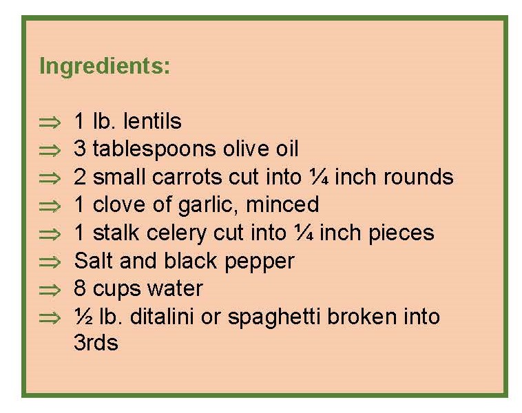 Pasta lentil ingredients