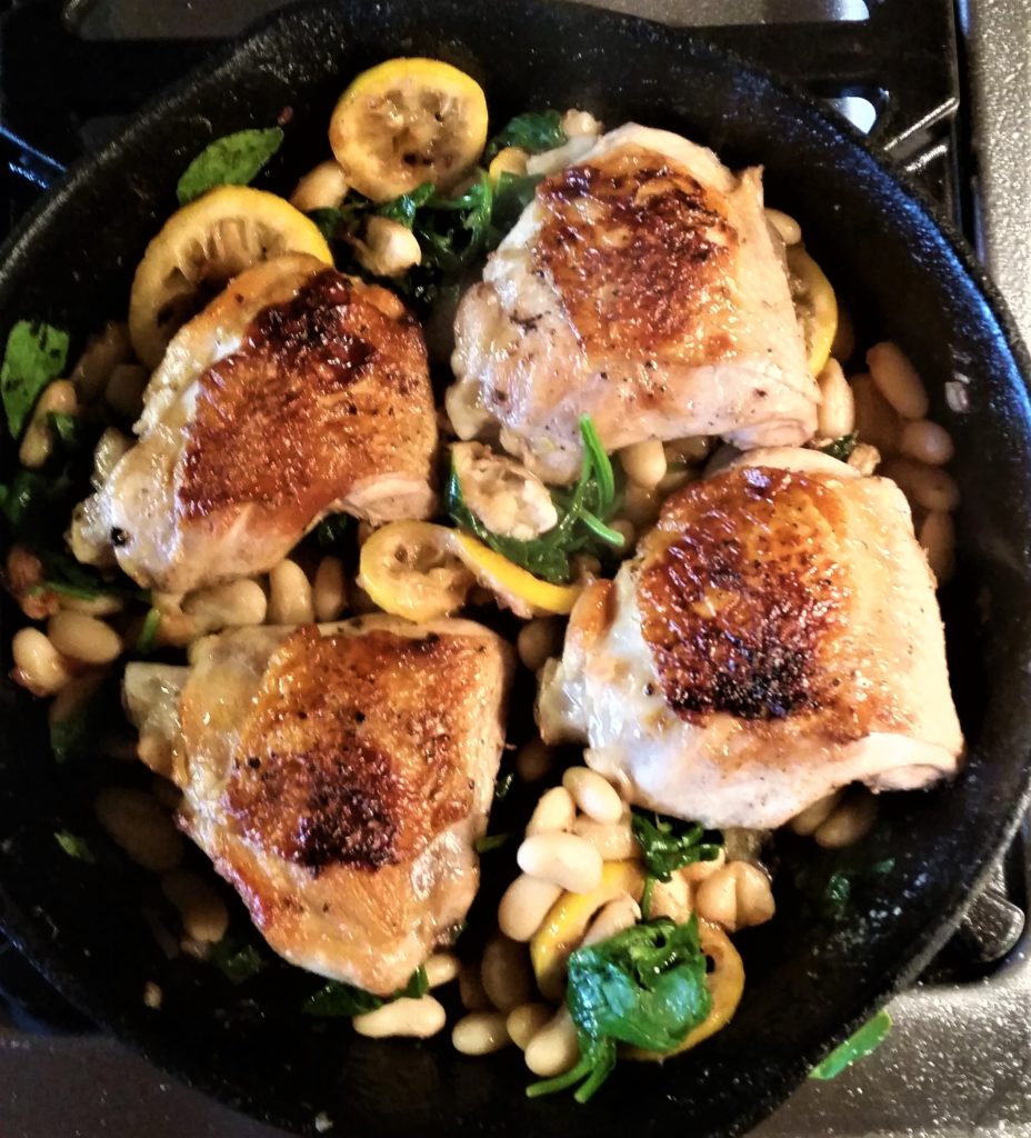 Chicken with White Beans, Spinach and Lemon