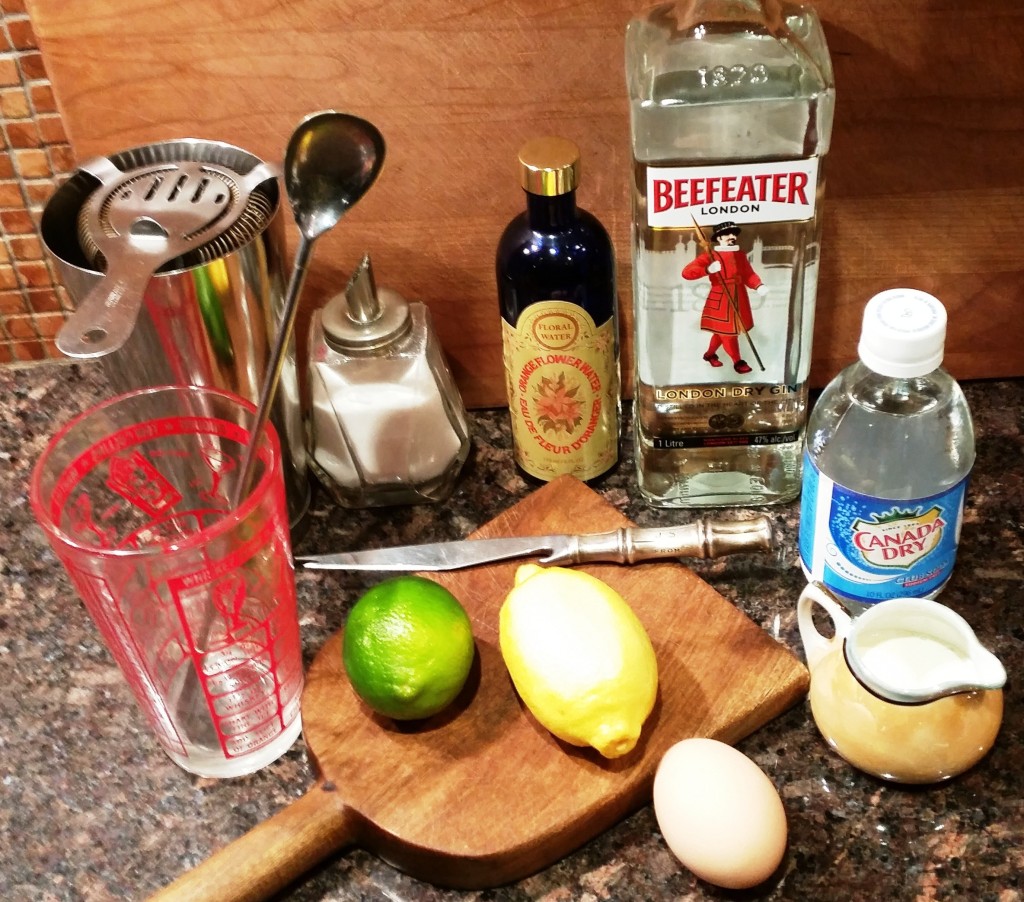 Ramos Gin Fizz ingredients and equipment